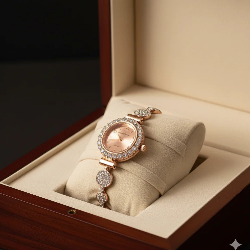 WHL Round Stone Bracelet Adjustable Women's Watch