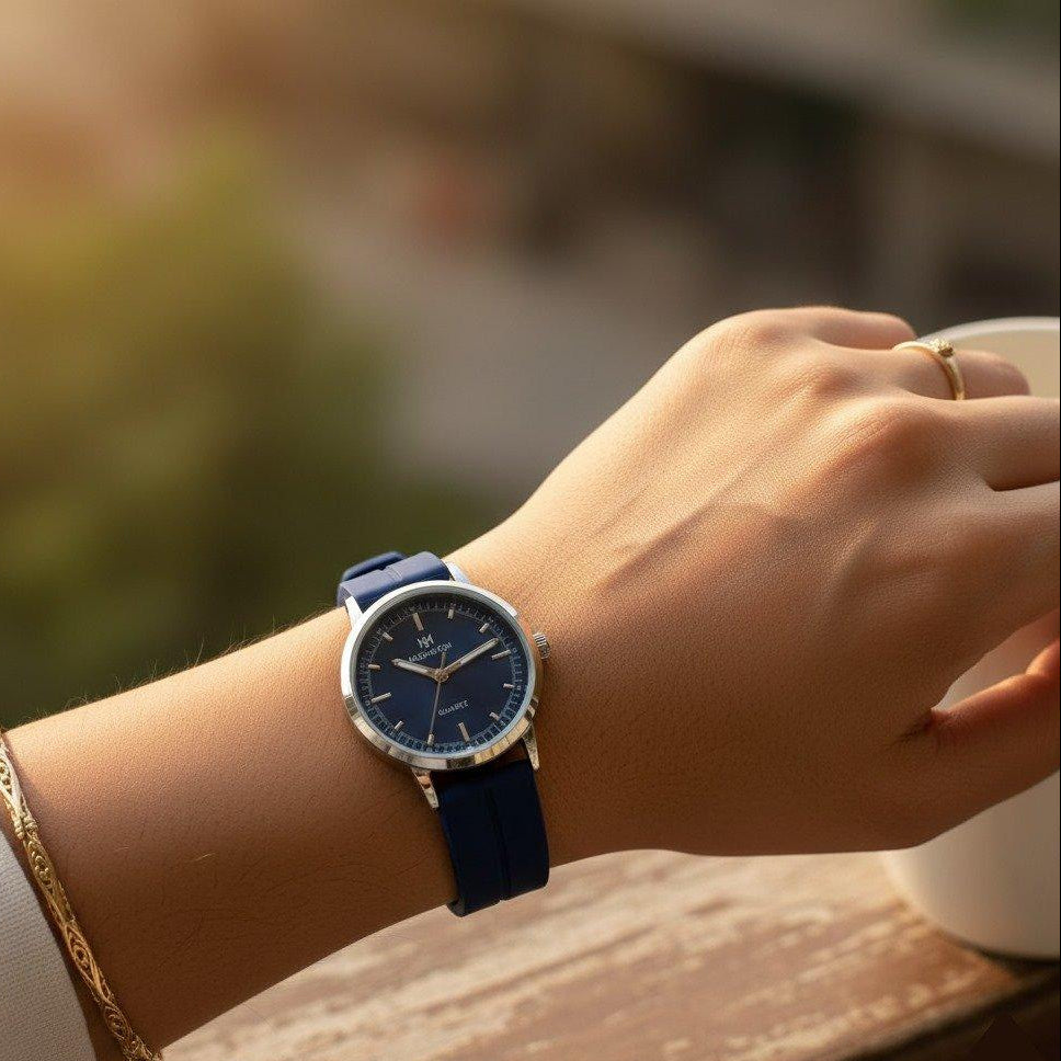 WHL Silver Bezel Magnetic Rubber Strap Women's Watch