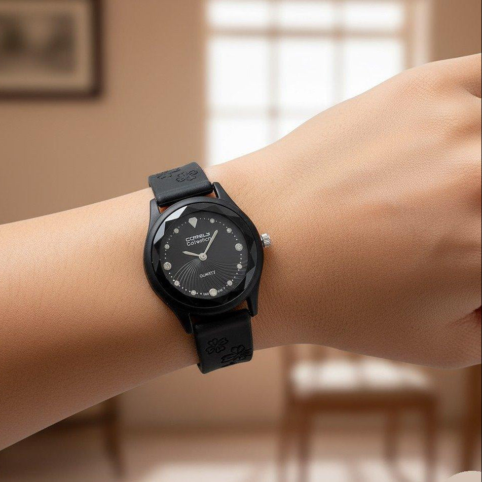 Stone Dial Rubber Strap Women's Watch