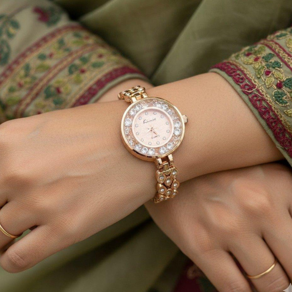 WHL Round Rhinestone Bezel Women's Watch