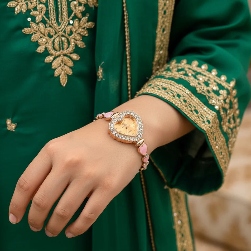 WHL Heart Round Stone Adjustable Women's Watch