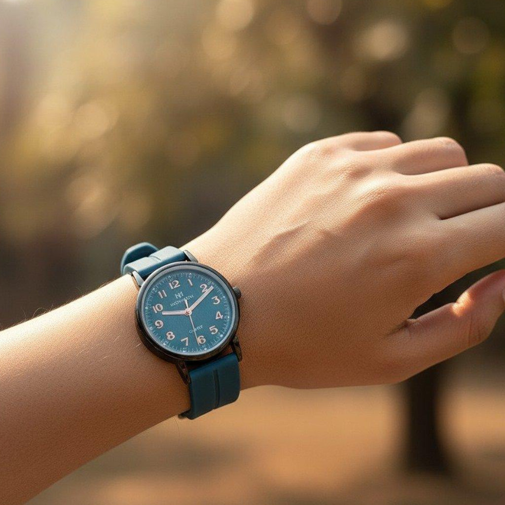 WHL Round Black Bezel Magnetic Rubber Strap Women's Watch