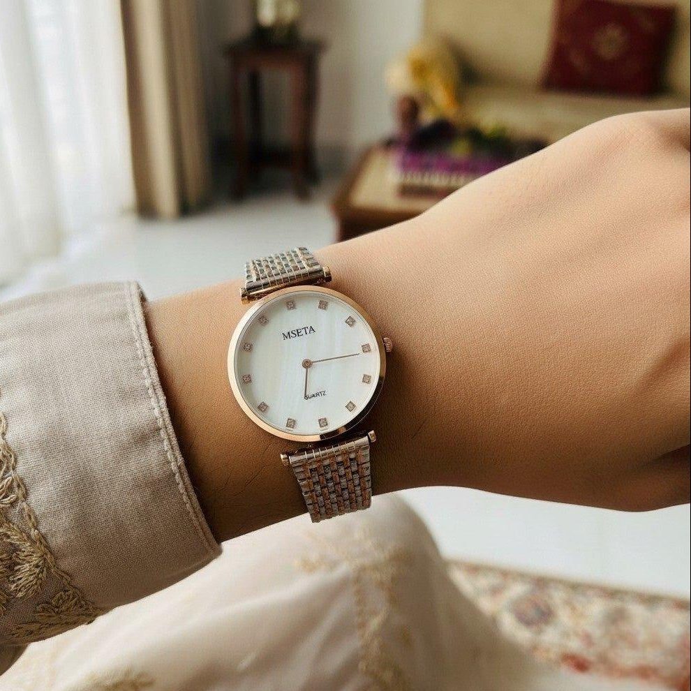 WHL Metal Band White Dial Crystal Women's Watch