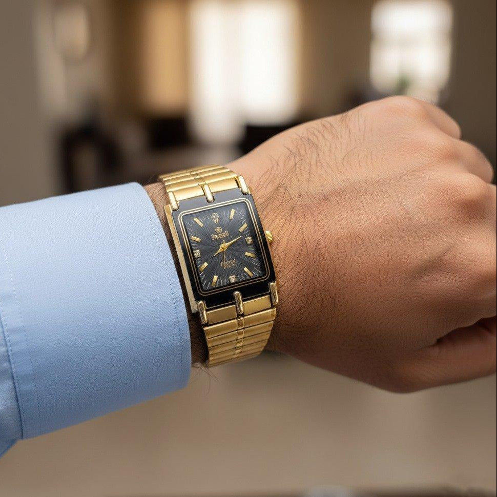 WHL Rectangle Black Dial Couple Watch