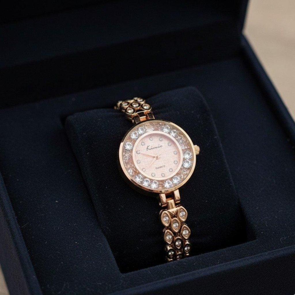 WHL Round Rhinestone Bezel Women's Watch