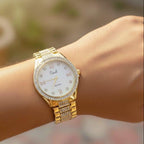 Round Bezel Stone Dial Women's Watch