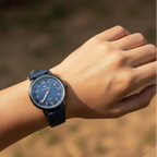 Round Black Bezel Numbering Dial Leather Strap Women's Watch