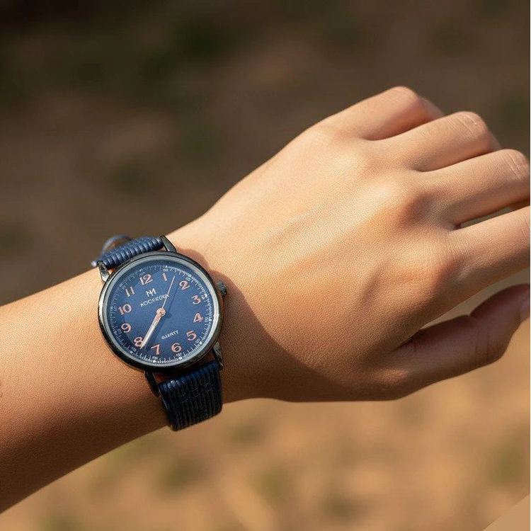 Round Black Bezel Numbering Dial Leather Strap Women's Watch