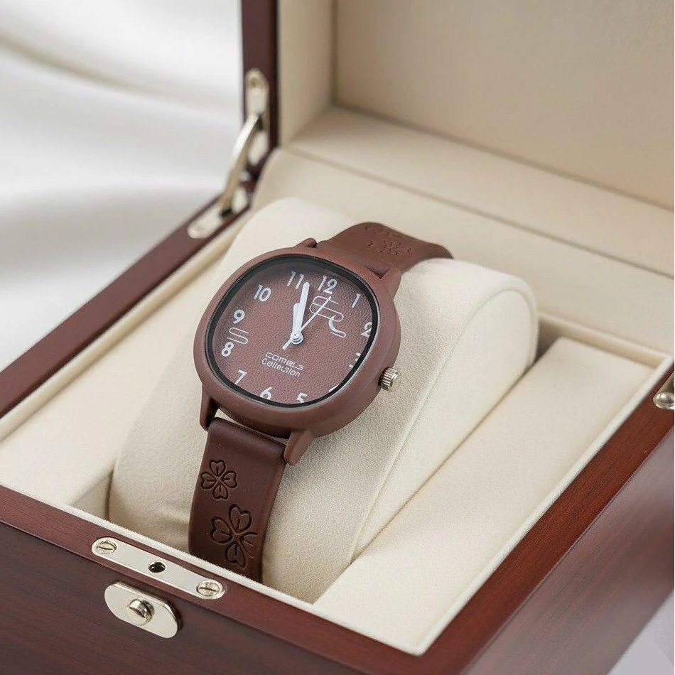 WHL Round Flower Rubber Strap Women's Watch