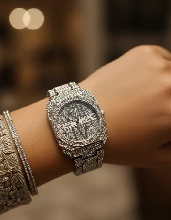 Round Rhinestone Dial Women's Watch