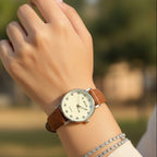 WHL Round Stone Silver Bezel Women's Watch