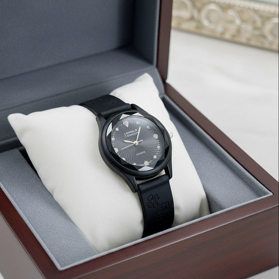 Stone Dial Rubber Strap Women's Watch