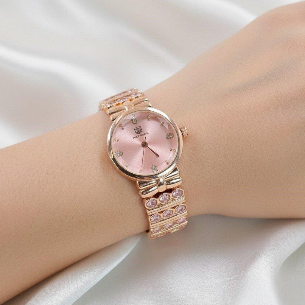 WHL Round Pink Stone Bracelet Women's Watch