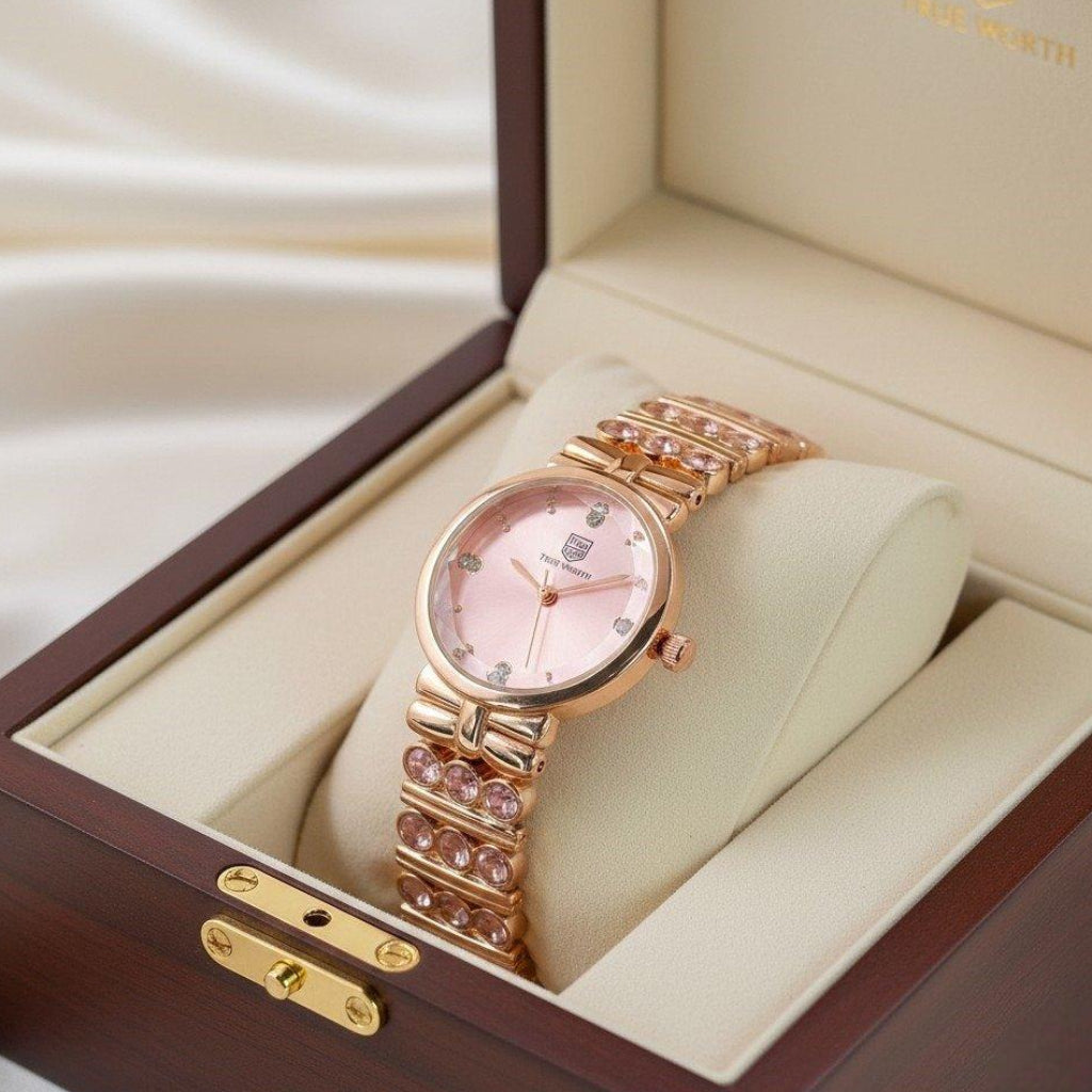 WHL Round Pink Stone Bracelet Women's Watch