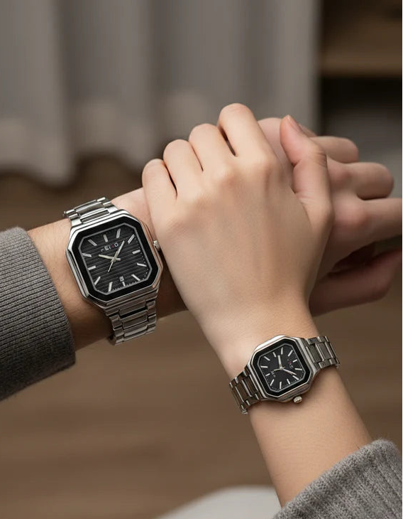 Square Black Dial Couple Watch